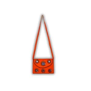 Bright orange shoulder bag with circular shisha mirrors and seed bead embellishment