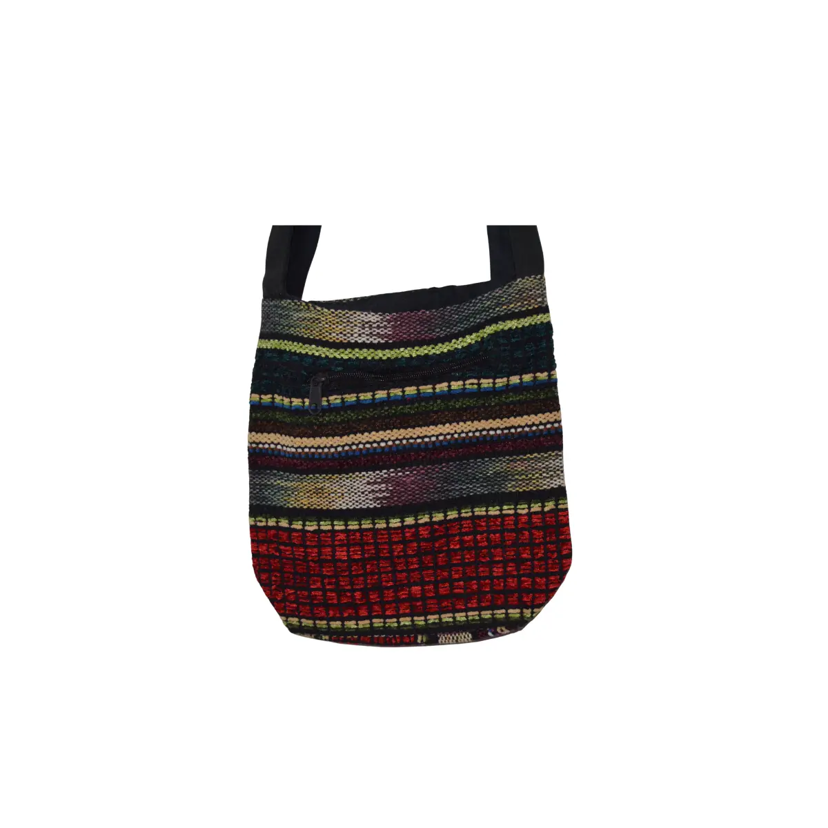 Woven hobo bag with multicolor horizontal stripes and relaxed slouchy silhouette